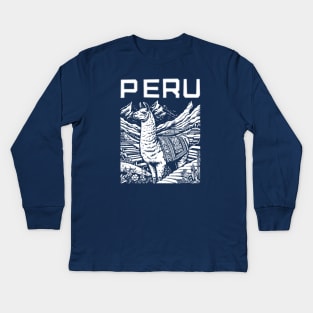 Peruvian Llama Andean Pride Monochrome Peru Art Kids Long Sleeve T-Shirt